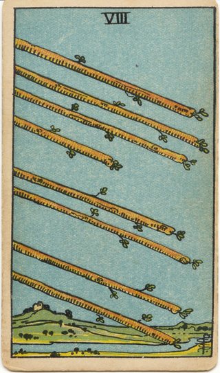 Eight of Wands, Rider–Waite–Smith tarot, 1909