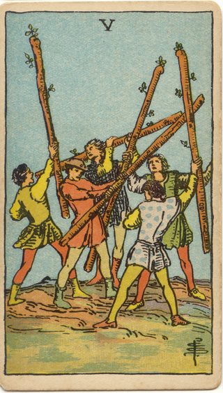 Five of Wands, Rider–Waite–Smith tarot, 1909