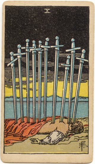 Ten of Swords, Rider–Waite–Smith tarot, 1909