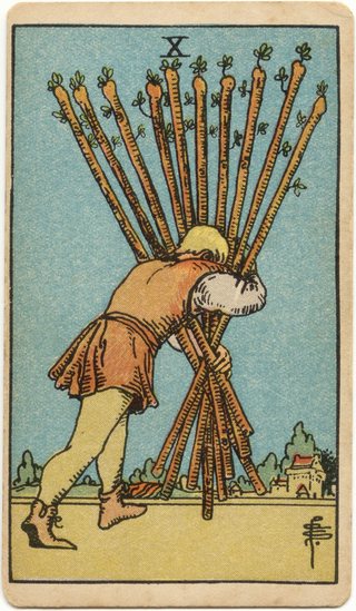 Ten of Wands, Rider–Waite–Smith tarot, 1909
