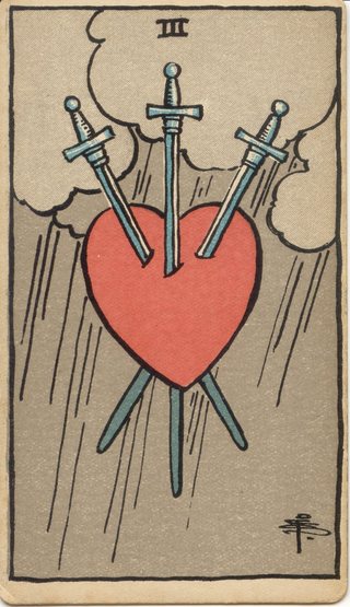 Three of Swords, Rider–Waite–Smith tarot, 1909