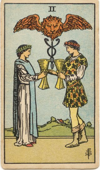 Two of Cups, Rider–Waite–Smith tarot, 1909