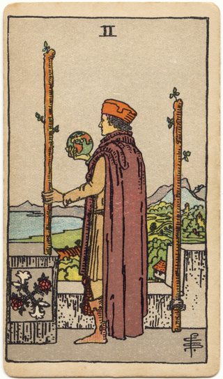 Two of Wands, Rider–Waite–Smith tarot, 1909